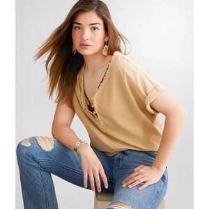 BKE Waffle Inset Henley Tan Button Up Size Small